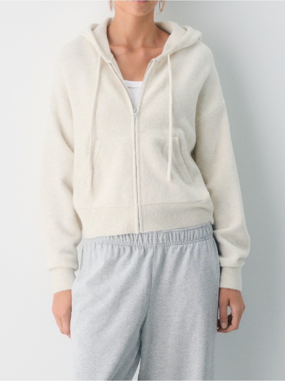 Aritzia Cream Zip Hoodie with Drawstring